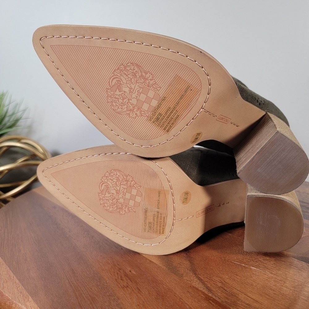 Vince Camuto Green Suede Boots Western Perforated Pointed Toe Size 7.5 - Picture 11 of 15